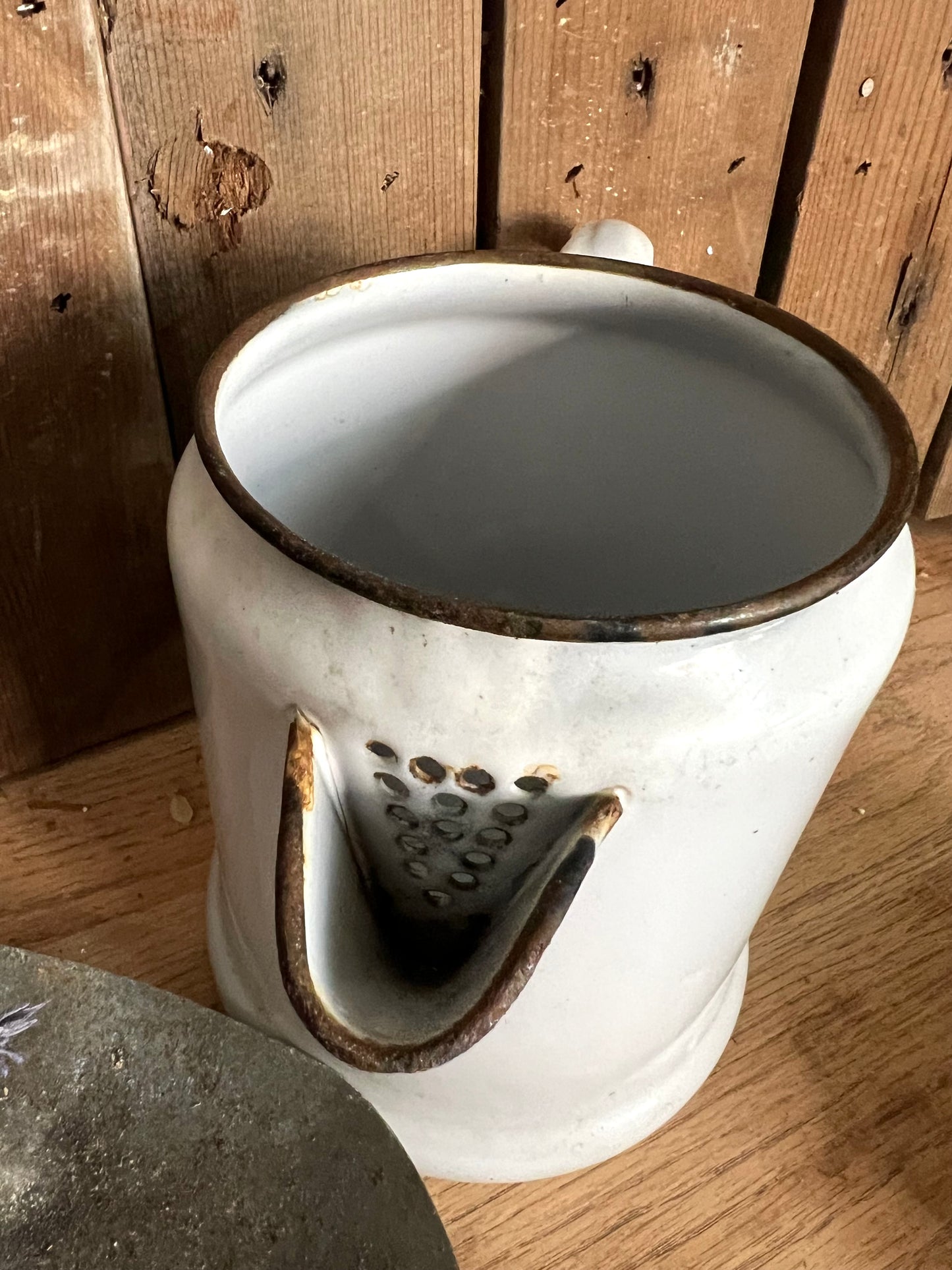 White Enamelware Pitcher