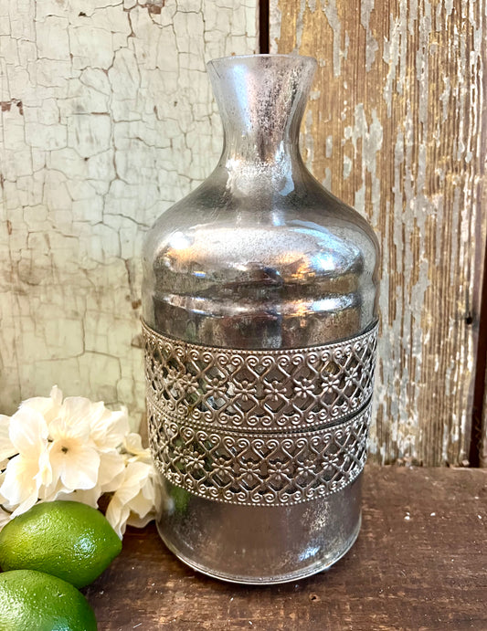 Mercury Glass Embellished Vase/Lantern