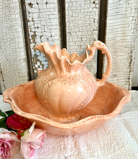 Large Pink Pitcher & Basin