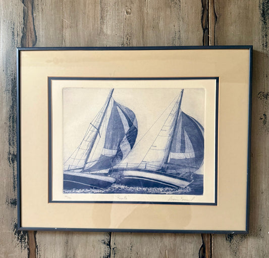 Etched Sailboat Drawing