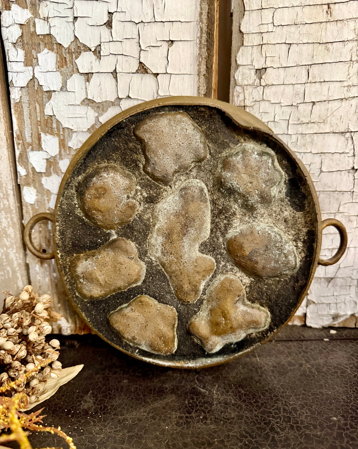 Vintage Brass Kuih Bahulu Mold – Malaysian Cake, Fish & Floral Design