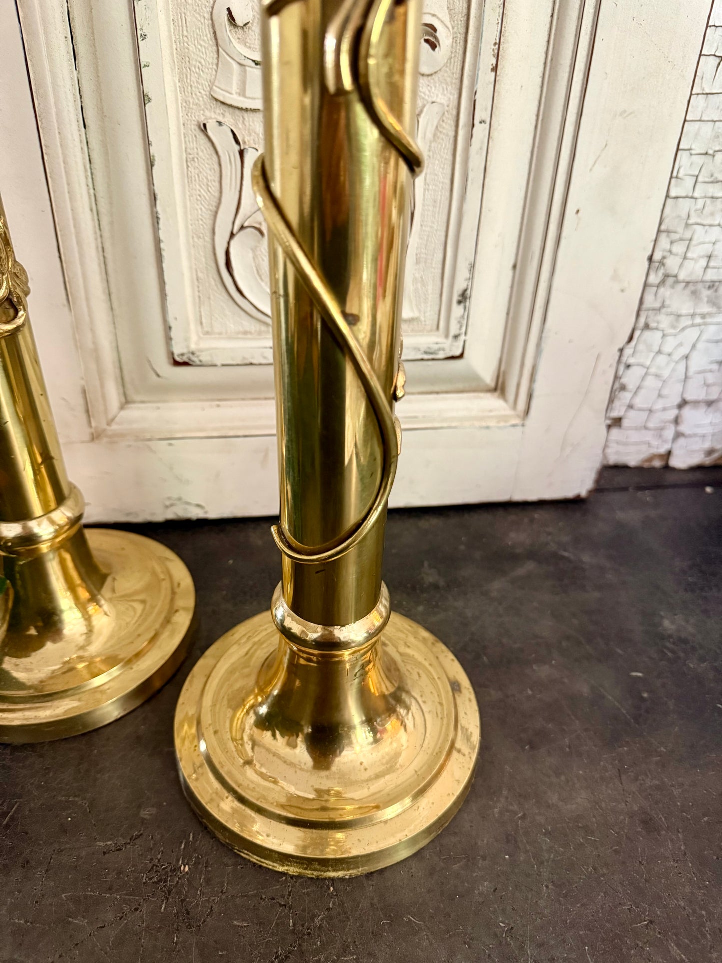 Tall Brass Vine Wrapped Candleholders