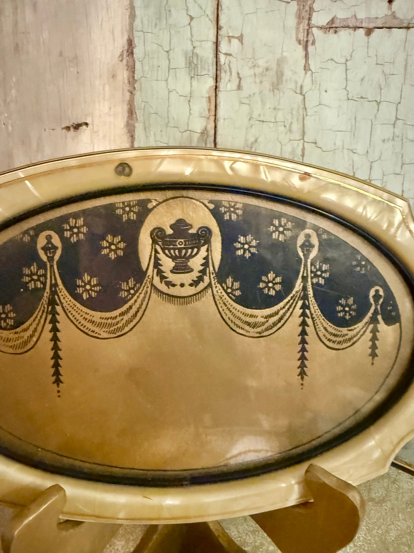 Vintage Celluloid Vanity Tray – Gold & Black Neoclassical Design