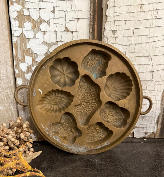 Vintage Brass Kuih Bahulu Mold – Malaysian Cake, Fish & Floral Design
