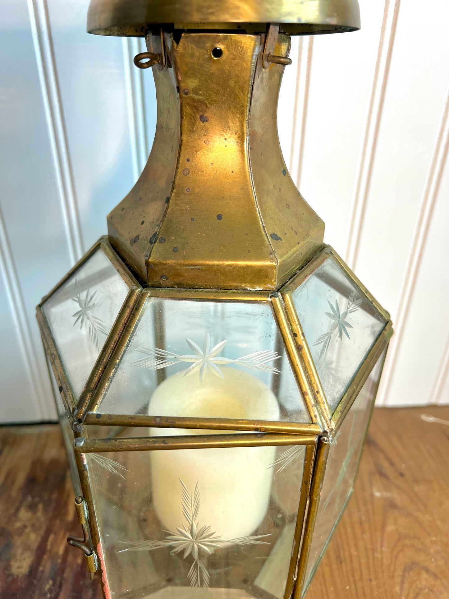 Brass Etched Glass Lantern