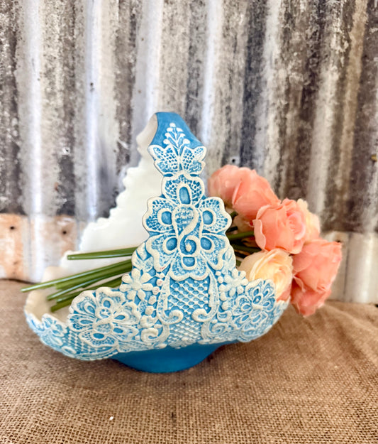 Vintage Blue & White Ceramic Lace Basket