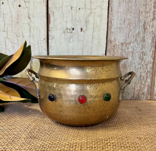 Brass Jeweled Planter