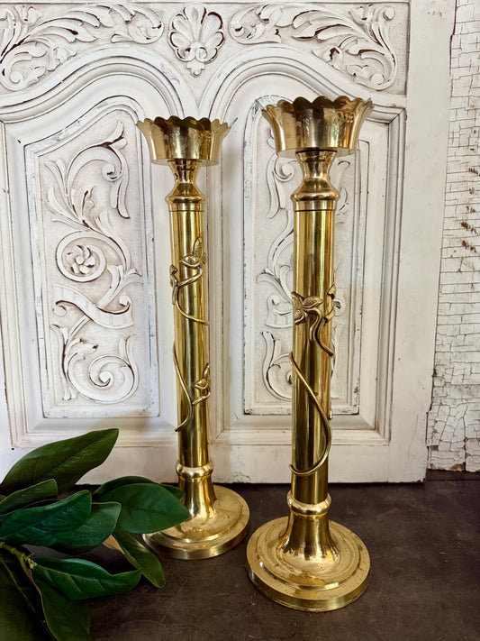 Tall Brass Vine Wrapped Candleholders