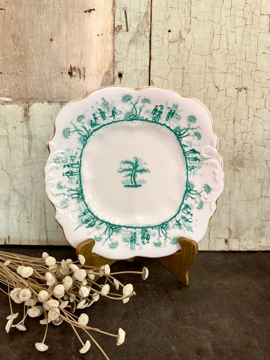 Antique GF Bowers & Co. “The Ages” Plate – Green Transferware – Staffordshire England