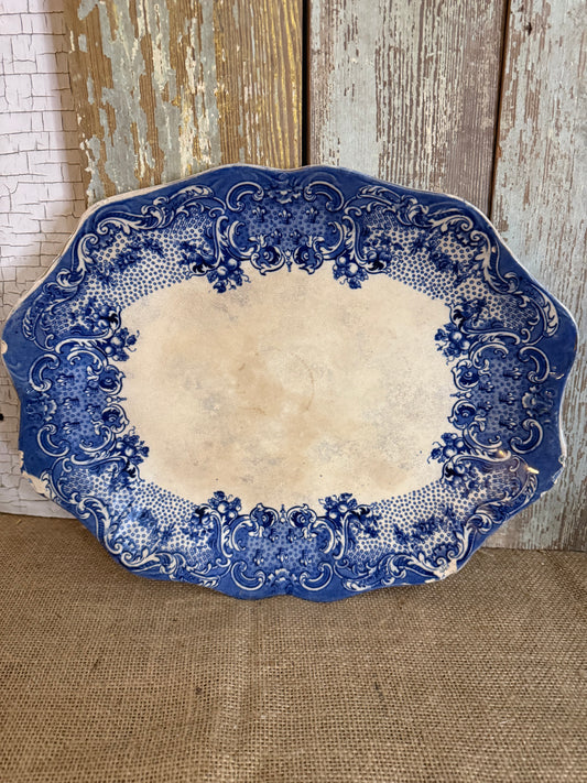 John Edward Fleur De Lys Blue Transferware Platter