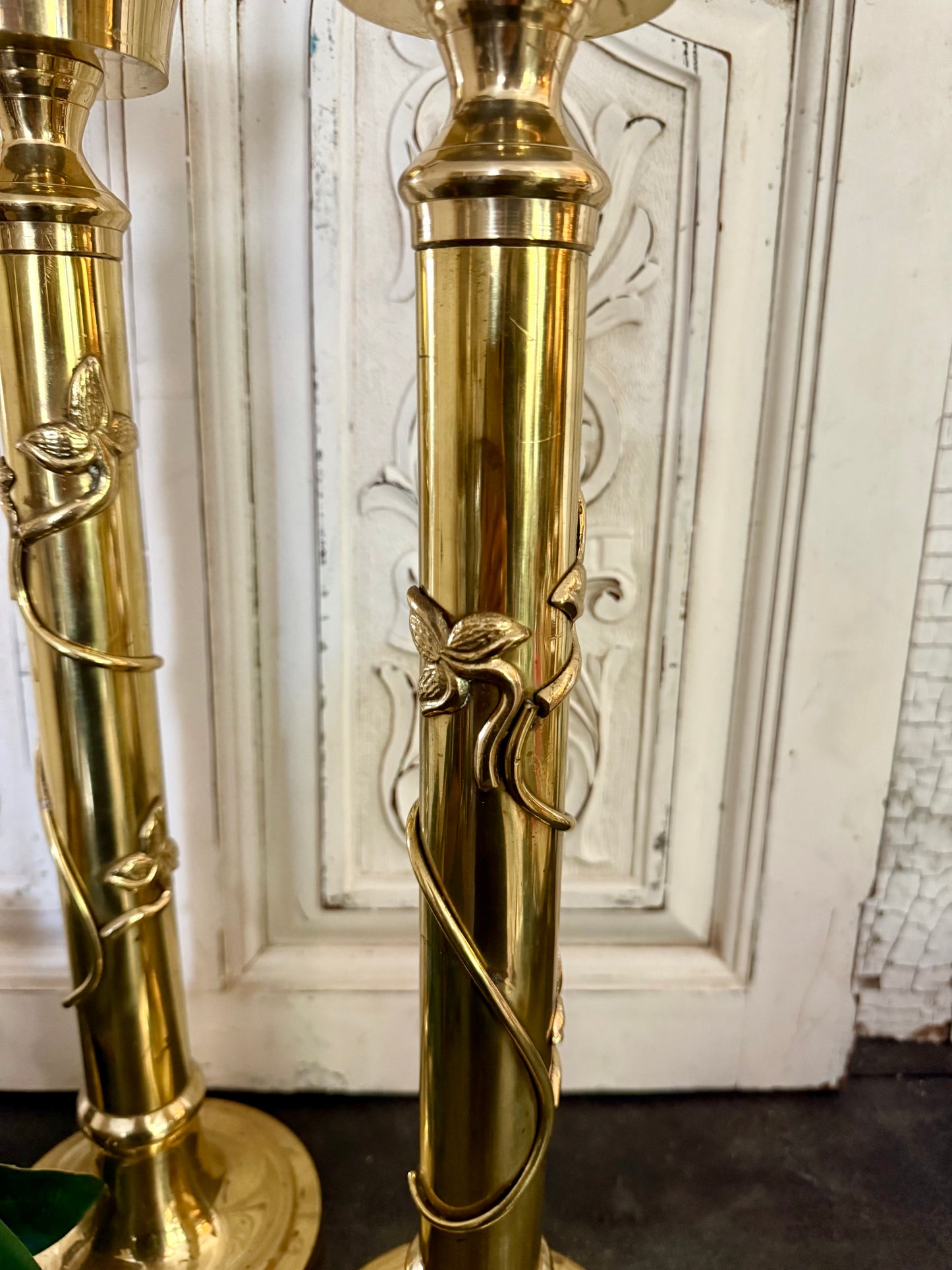 Tall Brass Vine Wrapped Candleholders