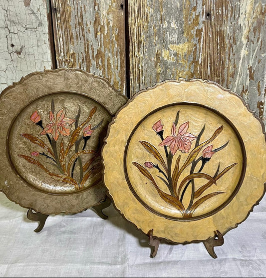 Pair of Painted Brass Plates