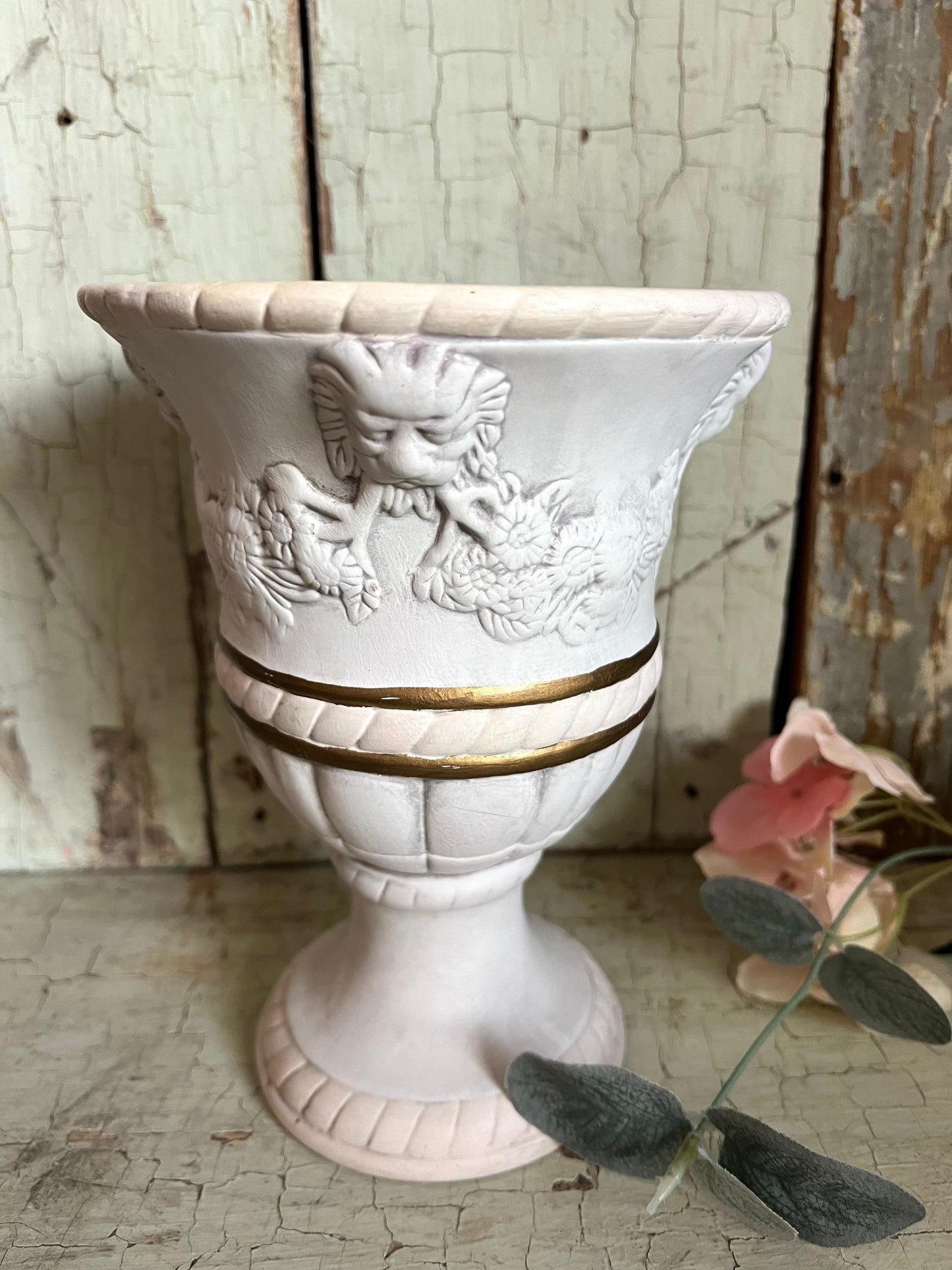 White & Gold Cherub Vase