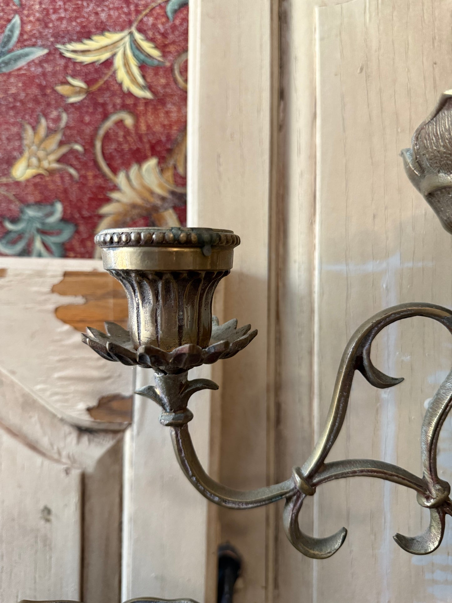 Pair of Antique Brass Candelabras