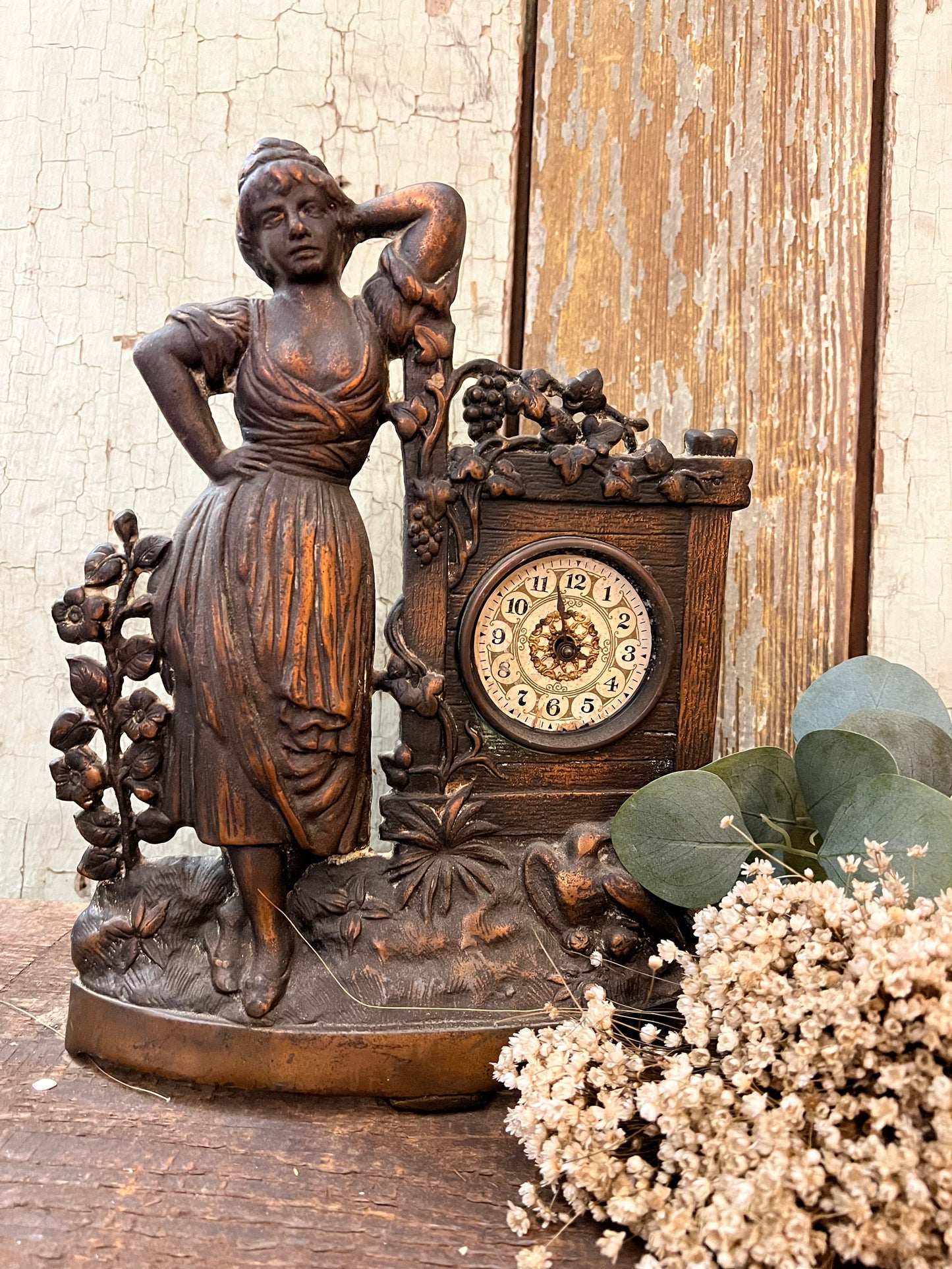 Cast Iron Copper Lady Clock