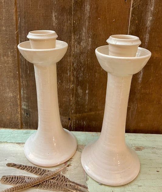 Pair of White Ceramic Candlesticks