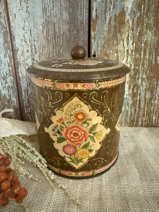 English Brown Floral Tin