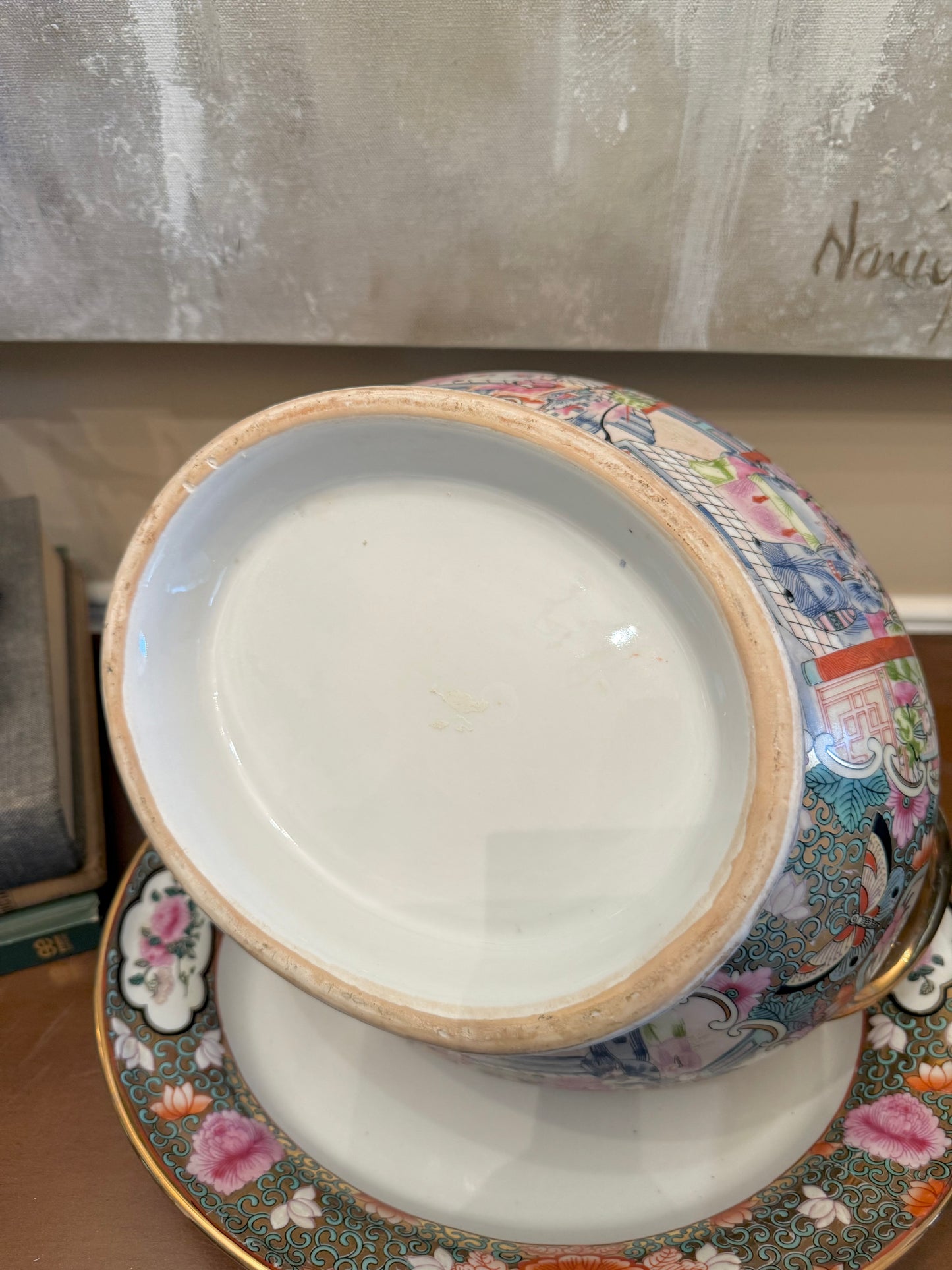 Vintage  Chinese Rose Medallion Porcelain Tureen with Lid & Underplate