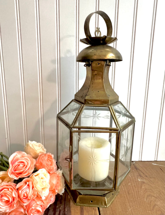 Brass Etched Glass Lantern