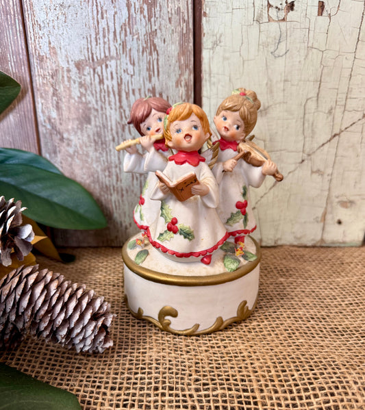 Vintage Porcelain Caroling Angel Music Box