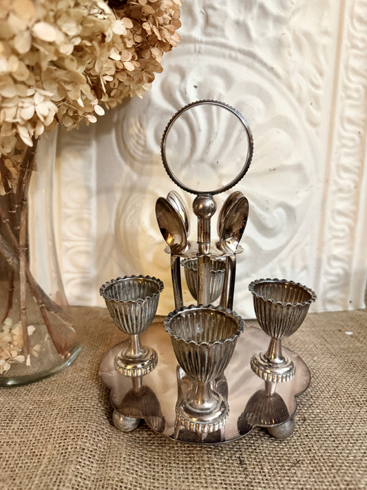 Vintage Silver Plate Egg Cruet Caddy