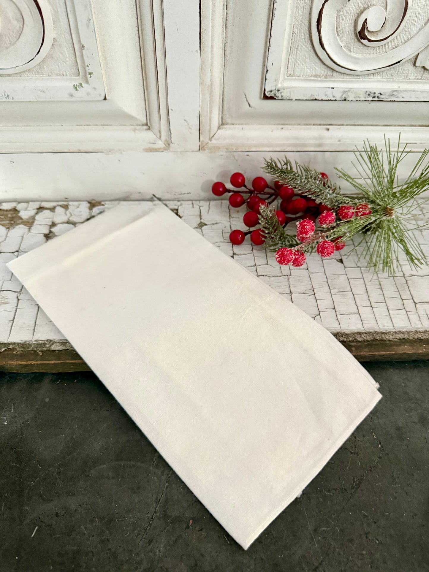 Vintage Poinsettia Embroidered Hand Towel