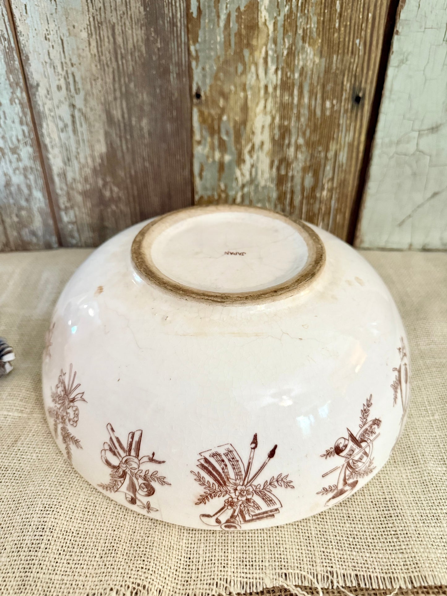Brown Transferware Musical Instrument Bowl
