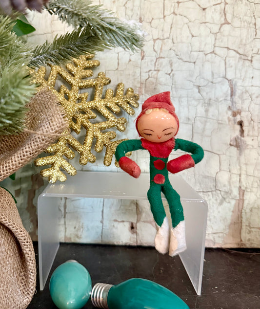 Vintage Knee Hugger Elf • 1950s Retro Christmas Pixie Ornament