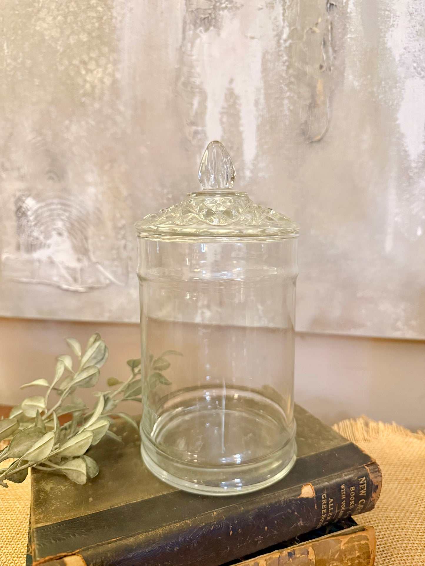 Glass Apothecary Jar diamond Cut Top