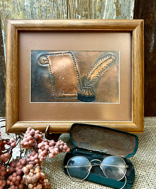 Stamped Copper Tablet & Quill Picture