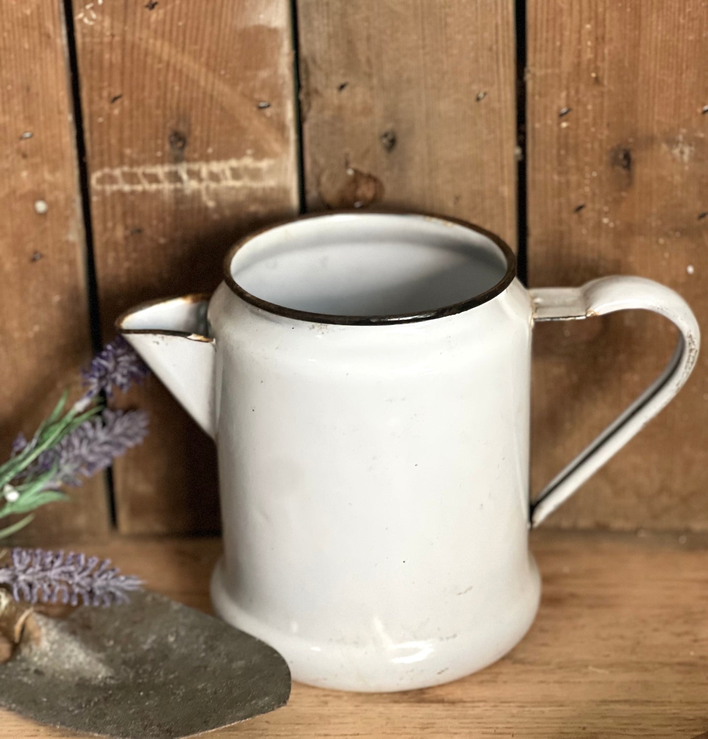 White Enamelware Pitcher