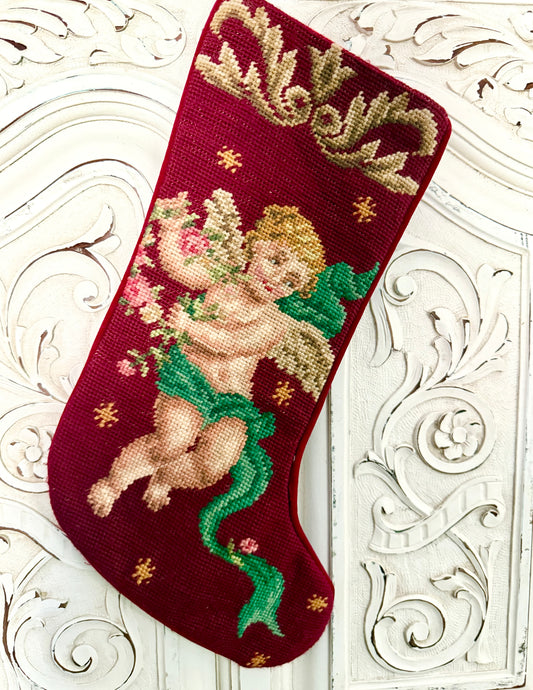 Needlepoint Cherub Stocking