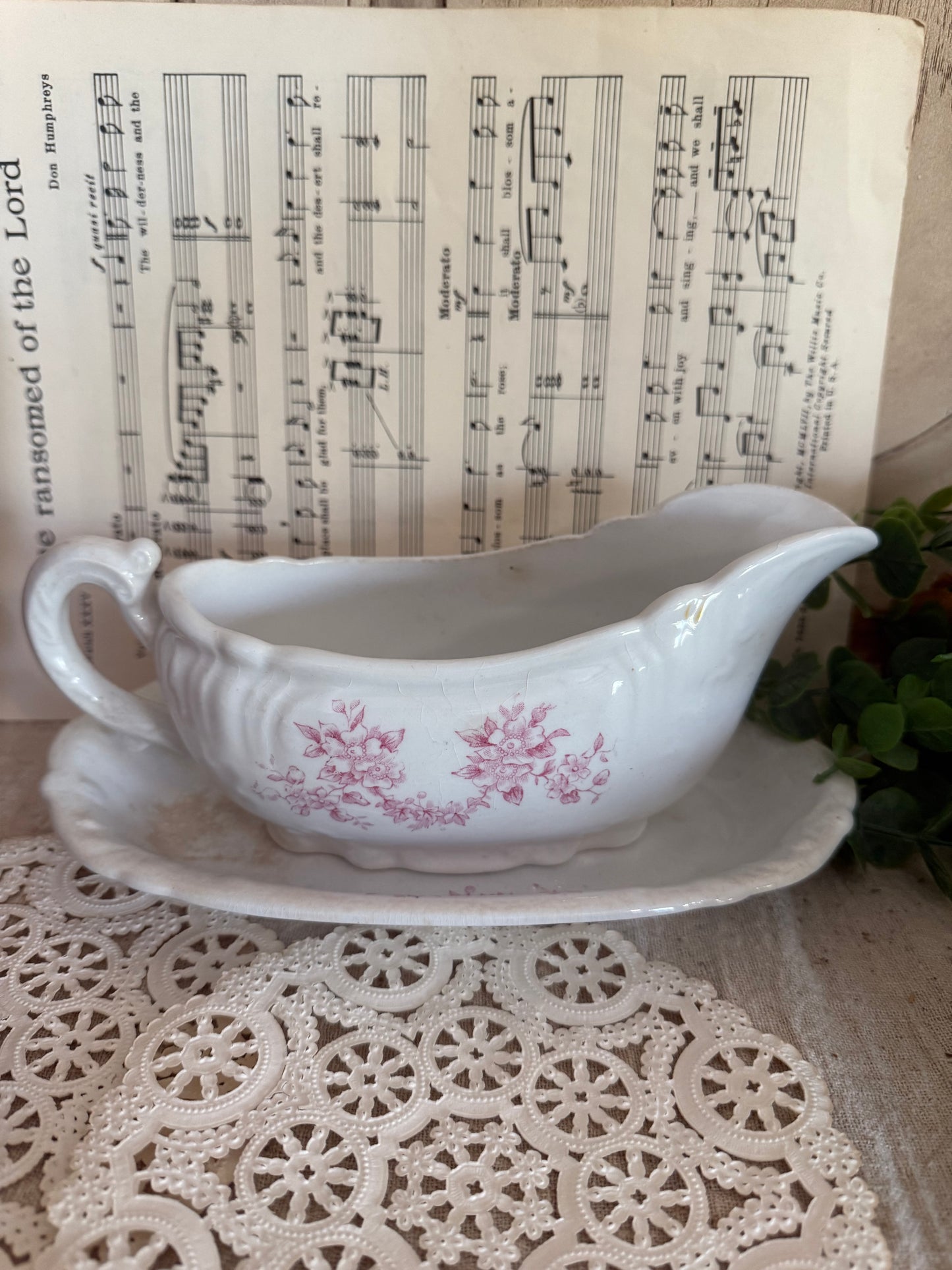 Ironstone Rose Gravy Boat