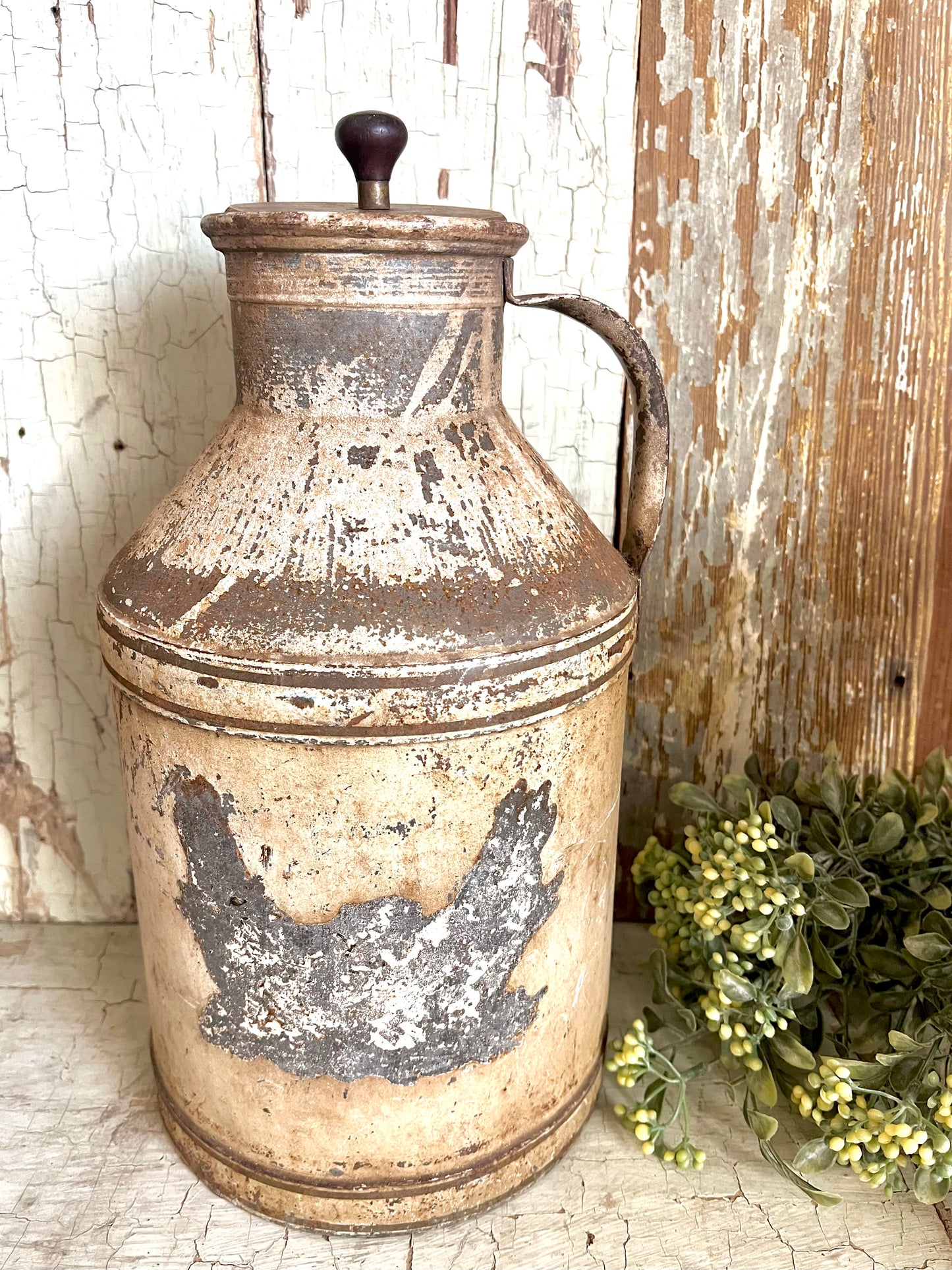 Old Metal Jug with Wooden Lid