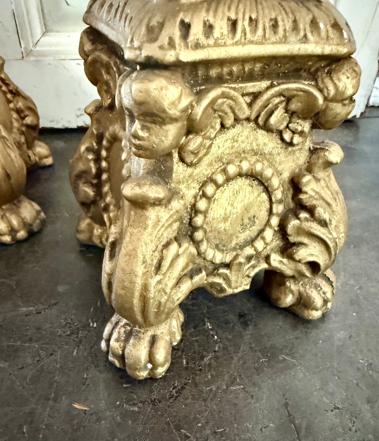 Tall Cherub Adorned Ornate Gold Candleholders