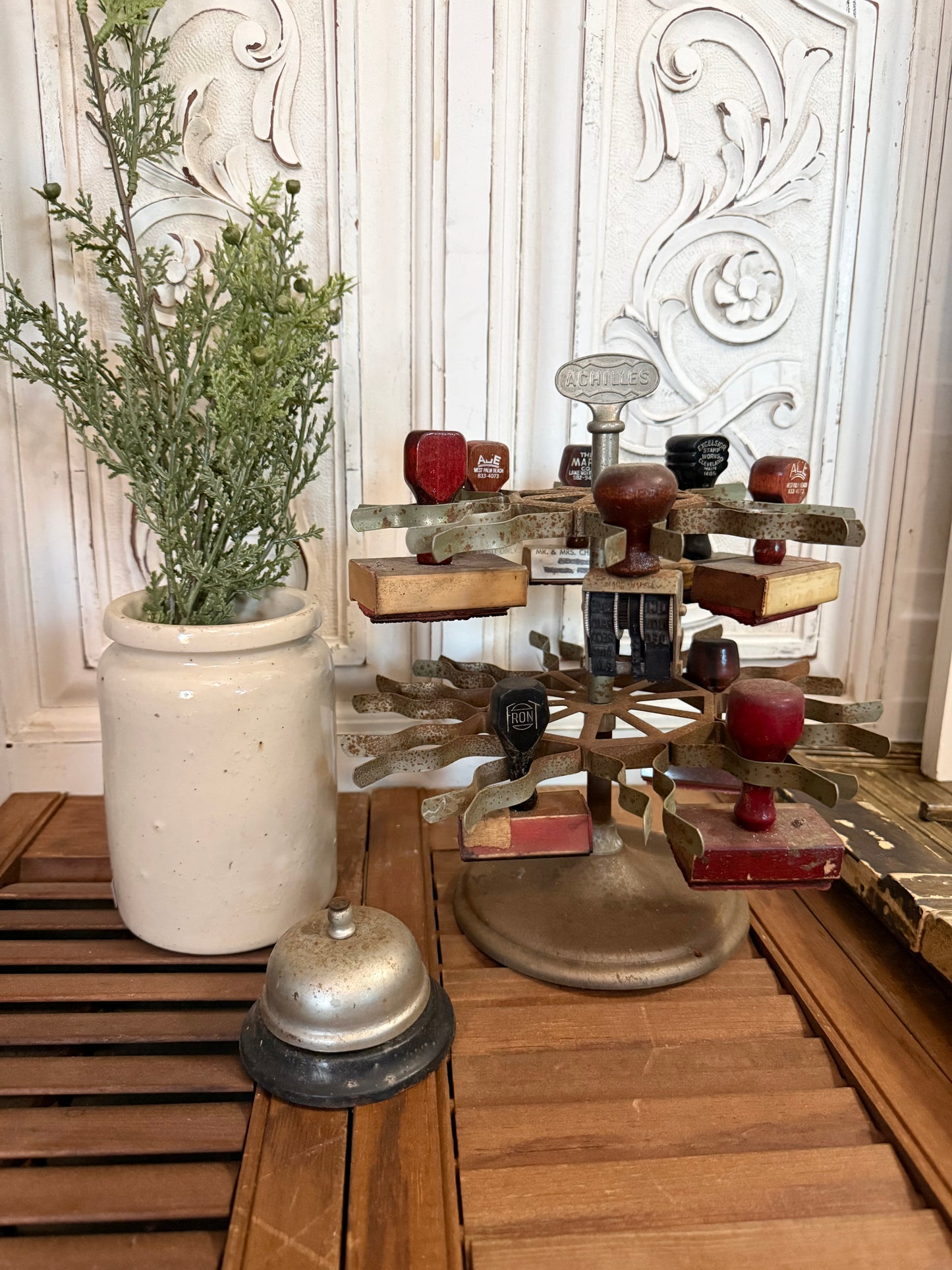 Vintage Achilles Two-Tier Metal Stamp Carousel Organizer