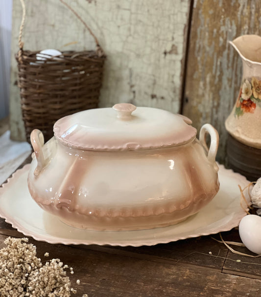 White & Brown Tureen and Platter