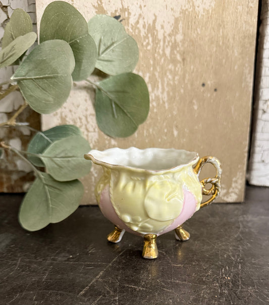 Pink & Yellow Quilted Footed Creamer
