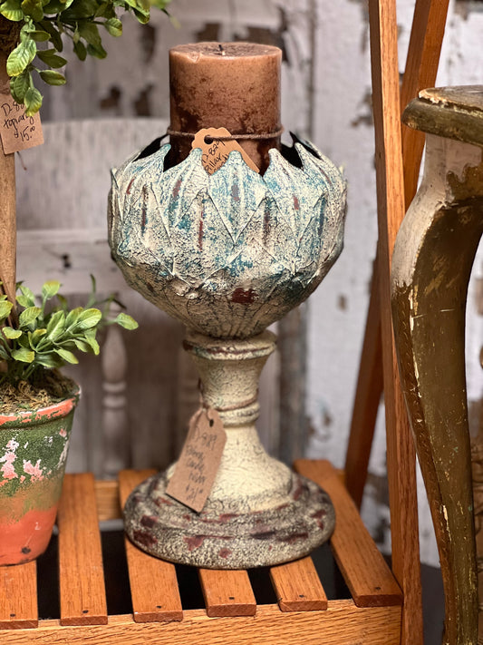 Unique Tin Patina Candle Holder